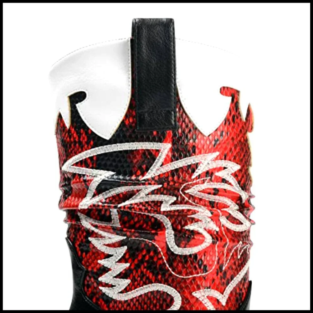 Mid Calf Cowboy Boots with Embroidery, Chunky Heel, Pointed Toe - Picture 7 of 7